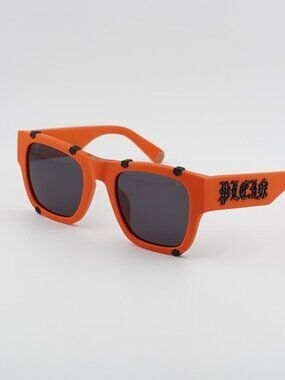 Philipp Plein SPP042W V47F Sunglasses Orange Square Frame, Grey Lenses